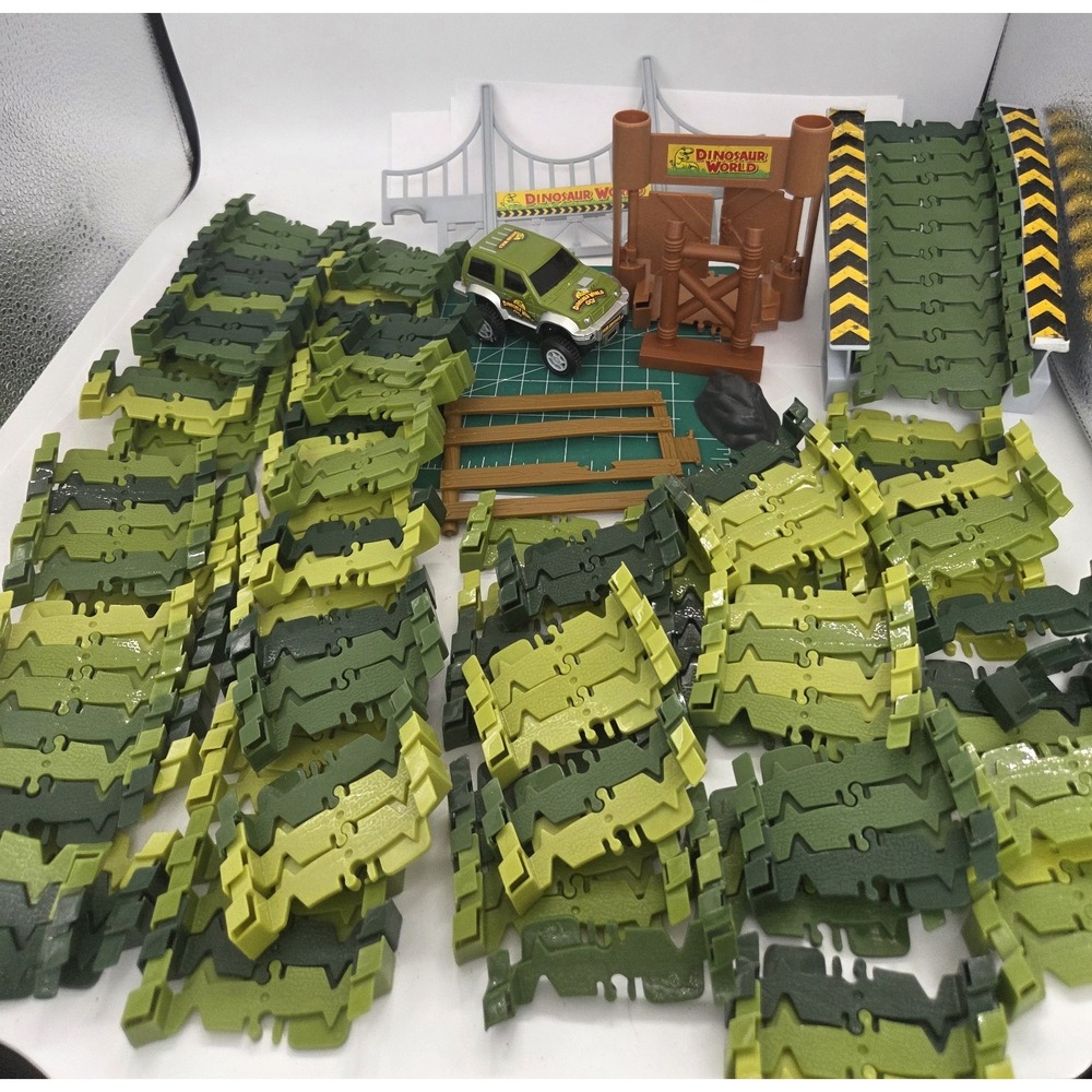 Dinosaur World Track, Gate, & Bridge Building Pieces, Approx. 175 - W/Vehicle